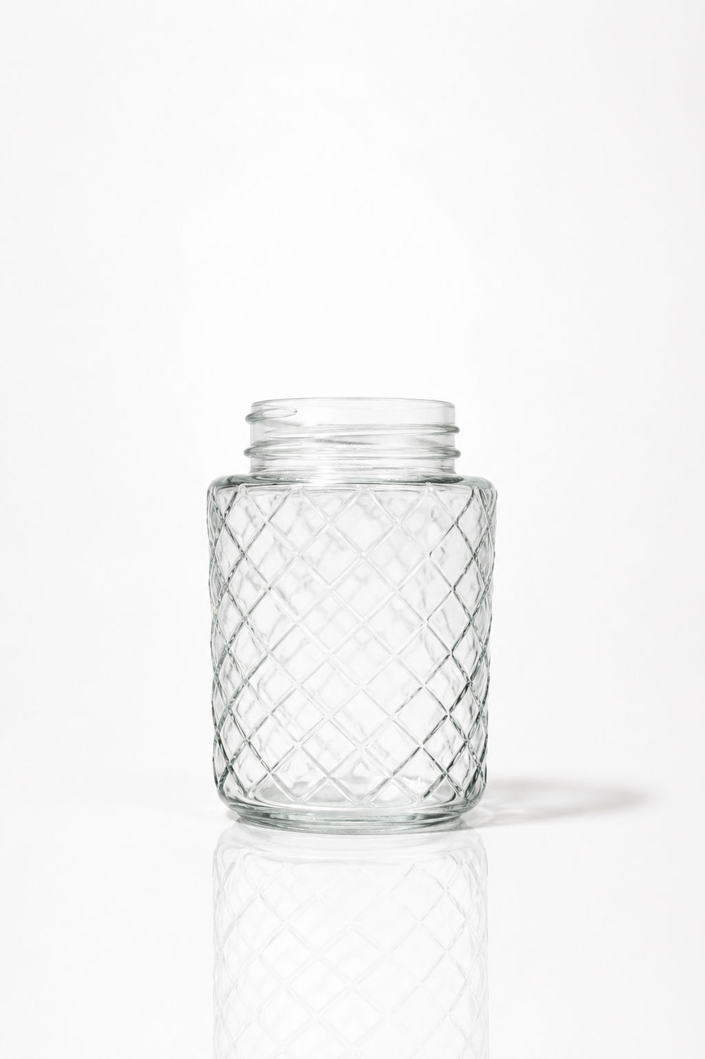 Clear glass storage jar diamond embossed body